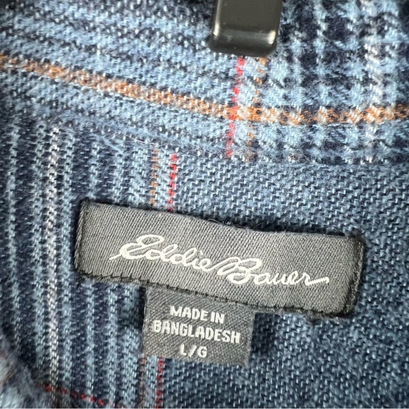 Eddie Bauer Flannel Shirt Mens L Large Blue Plaid Classic Fit Button Front - Picture 3 of 4